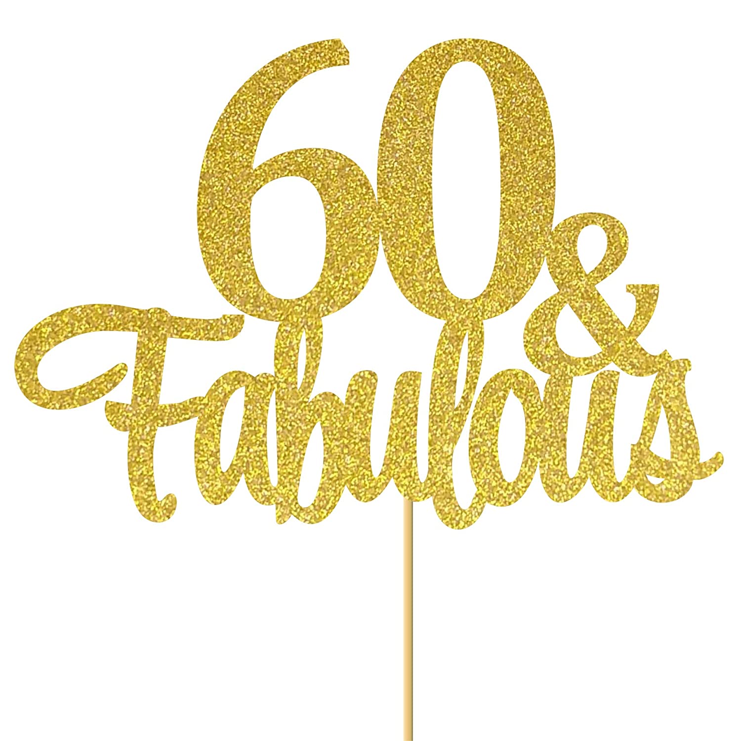 60th Anniversary Cake Topper Gold Glitter, 60 Wedding Anniversary